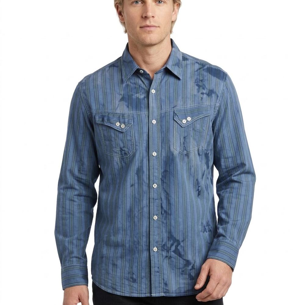 Georg Roth Los Blue Striped Button-Up Long Sleeve Men See Measurements